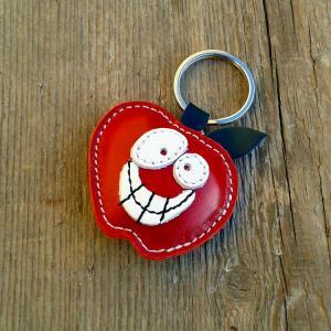 Handmade Leather Keychain Red Apple -