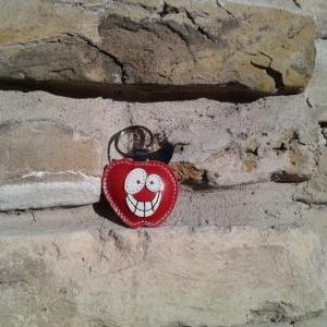 Handmade Leather Keychain Red Apple -