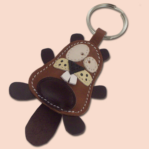 Cute Little Beaver Handmade Animal Leather Keychain