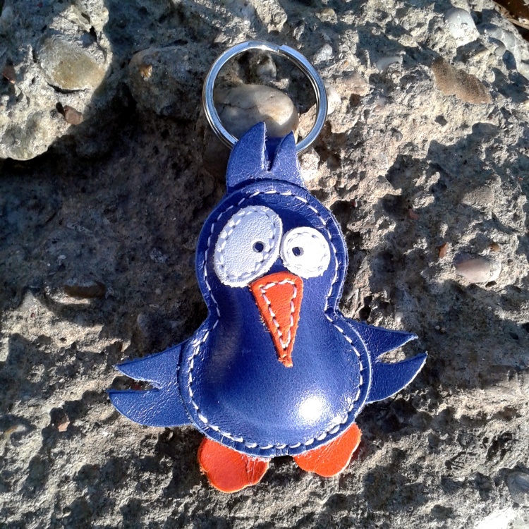 Cute Little Blue Bird Leather Animal Keychain -