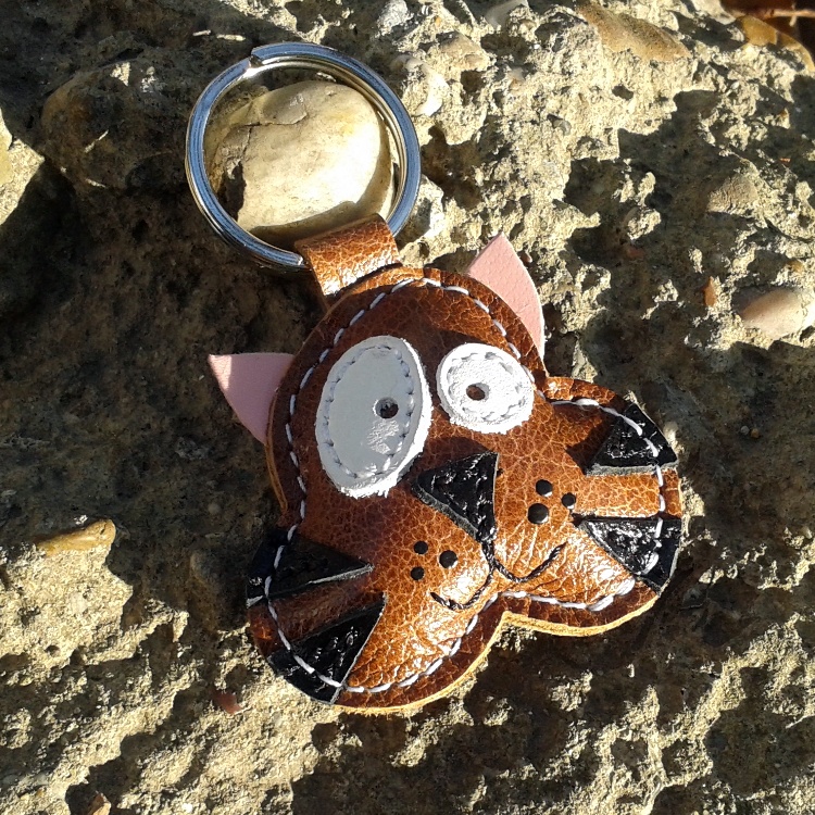 Tommy The Cat Leather Animal Keychain Handmade