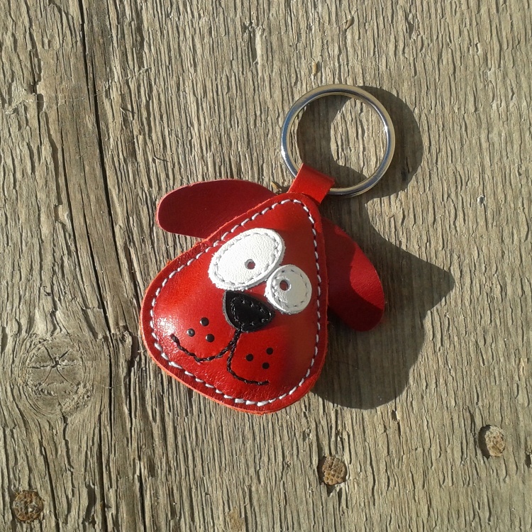 Handmade Red Dog Chowder Leather Keychain